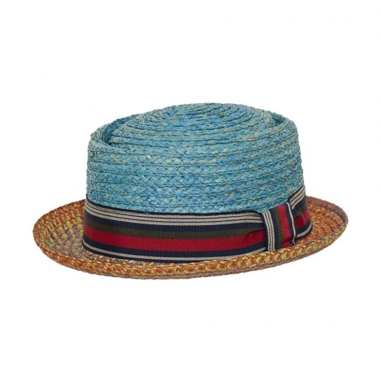 Cuba Pork Pie Raffia Two-Tone Blue