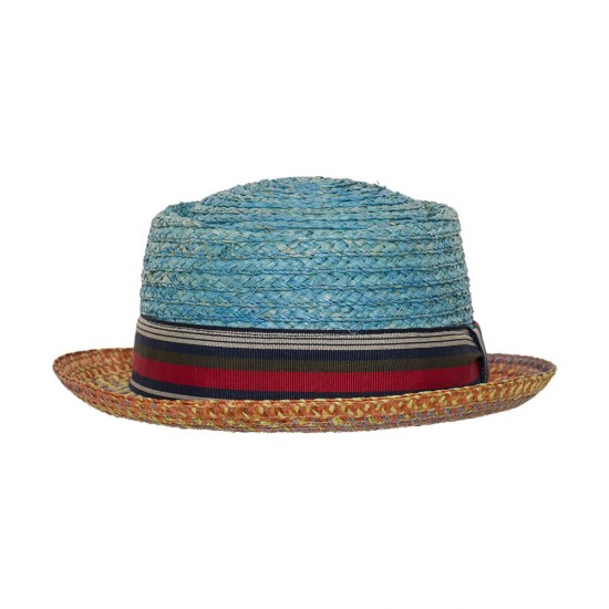 Cuba Pork Pie Raffia Two-Tone Blue