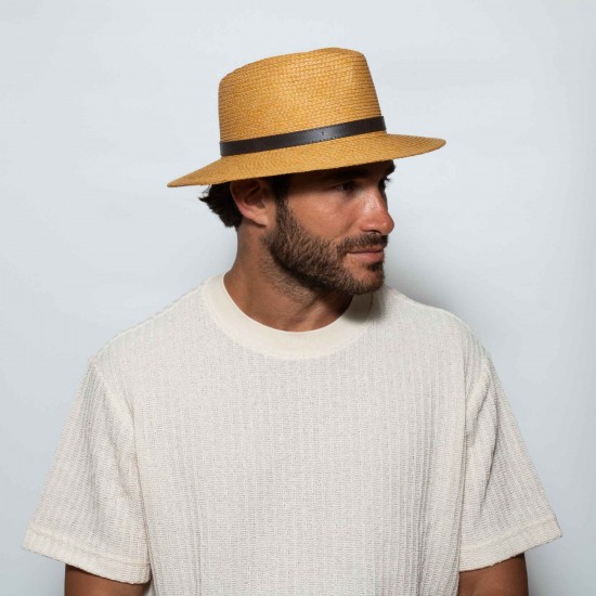 Ιντυ Trimmed Straw Leather Band Tan Ιντυ Trimmed Straw Leather Band Tan