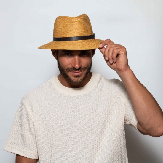 Ιντυ Trimmed Straw Leather Band Tan Ιντυ Trimmed Straw Leather Band Tan
