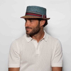 Cuba Pork Pie Raffia Two-Tone Blue