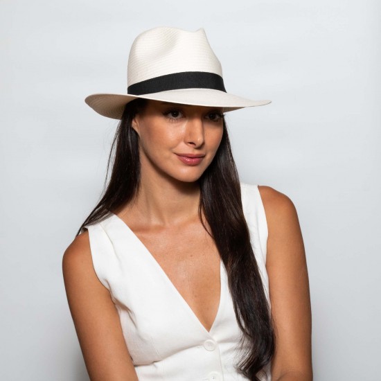Ψάθινο Fedora Grande Toyo Εκρού Black R Ψάθινο Fedora Grande Toyo Εκρού Black R