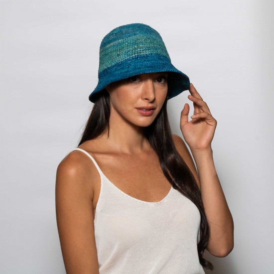 Bucket Piccolo Raffia Crochet Μπλε Bucket Piccolo Raffia Crochet Μπλε