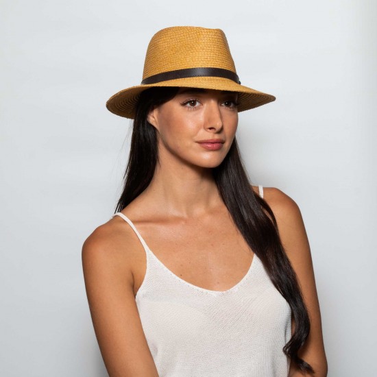 Ιντυ Trimmed Straw Leather Band Tan Ιντυ Trimmed Straw Leather Band Tan