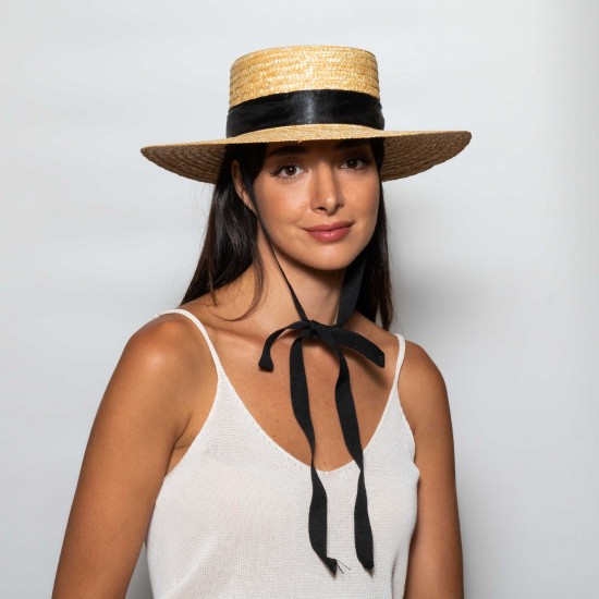 Ψάθινο BOATER HAT Wide Brimmed Natural Ribbon Ties Ψάθινο BOATER HAT Wide Brimmed Natural Ribbon Ties