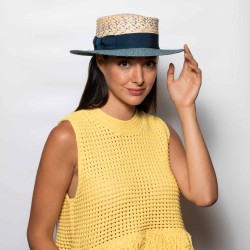 Ψάθινο Boater Twisted Raffia Blue