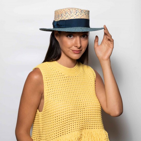 Ψάθινο Boater Twisted Raffia Blue Ψάθινο Boater Twisted Raffia Blue