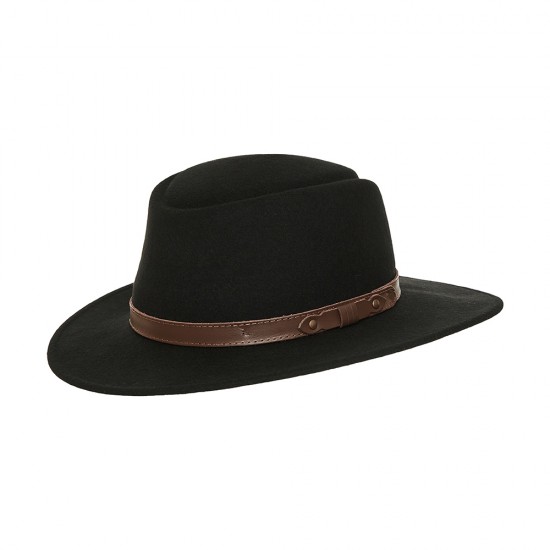 Fedora Traveller Gambler Hat Μαύρο Leather Stripe