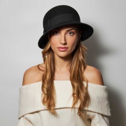 Wool Flapper Grosgrain Black