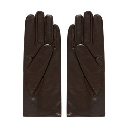 Leather Gloves Button Up Cashmere Brown