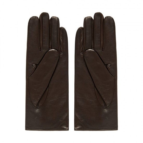 Leather Gloves Button Up Cashmere Brown