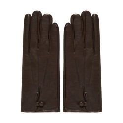 Leather Gloves Button Up Cashmere Brown