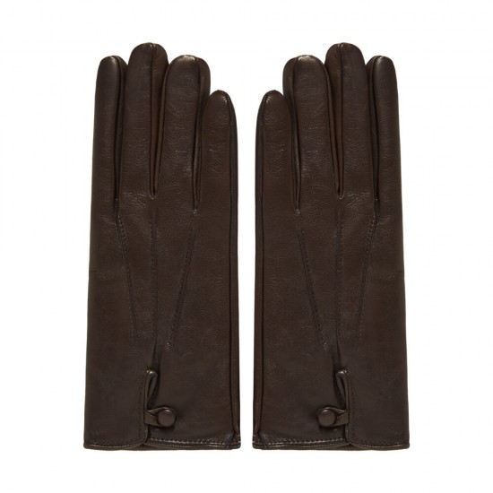 Leather Gloves Button Up Cashmere Brown