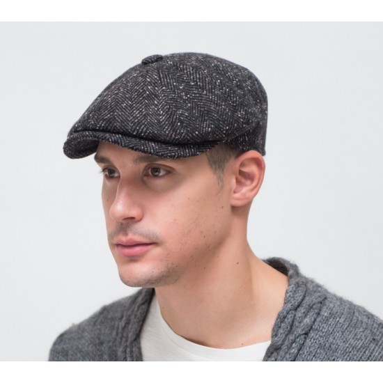 Brooklyn Newsboy Cap Brown Herringbone Tweed