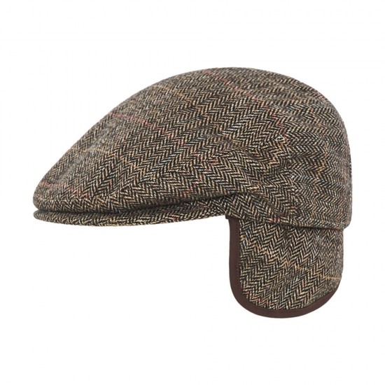 Flat Cap Ear Flap Herringbone Camel